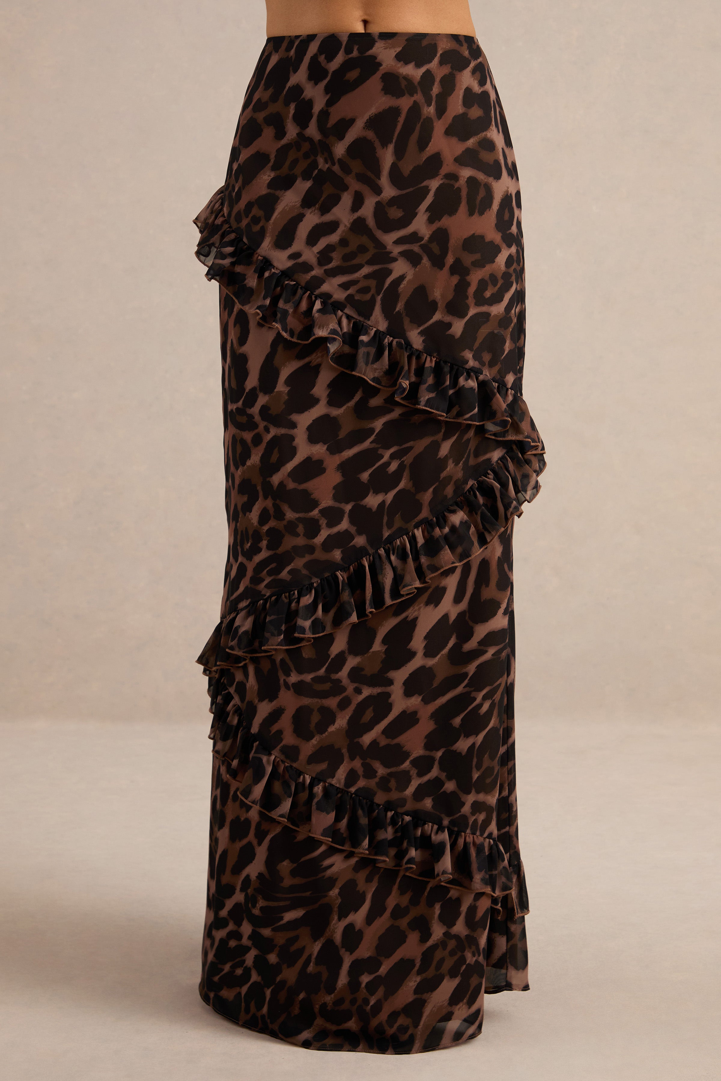 Auriel | Leopard Print Mesh Maxi Skirt With Ruffled Detailing