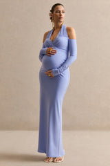 Melisandre | Light Blue Halter-Neck Maternity Maxi Dress