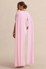 Araminta | Light Pink Bardot-Neck Maternity Maxi Dress With Cape Sleeves