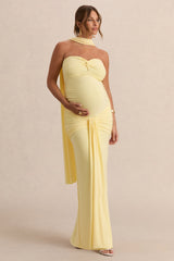 Faustina | Lemon Bandeau-Neck Maternity Maxi Dress With Scarf Detail And Gathered Detailing