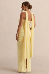 Faustina | Lemon Bandeau-Neck Maternity Maxi Dress With Scarf Detail And Gathered Detailing