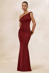 Aminta | Rust Twisted Asymmetric-Neck Maxi Dress