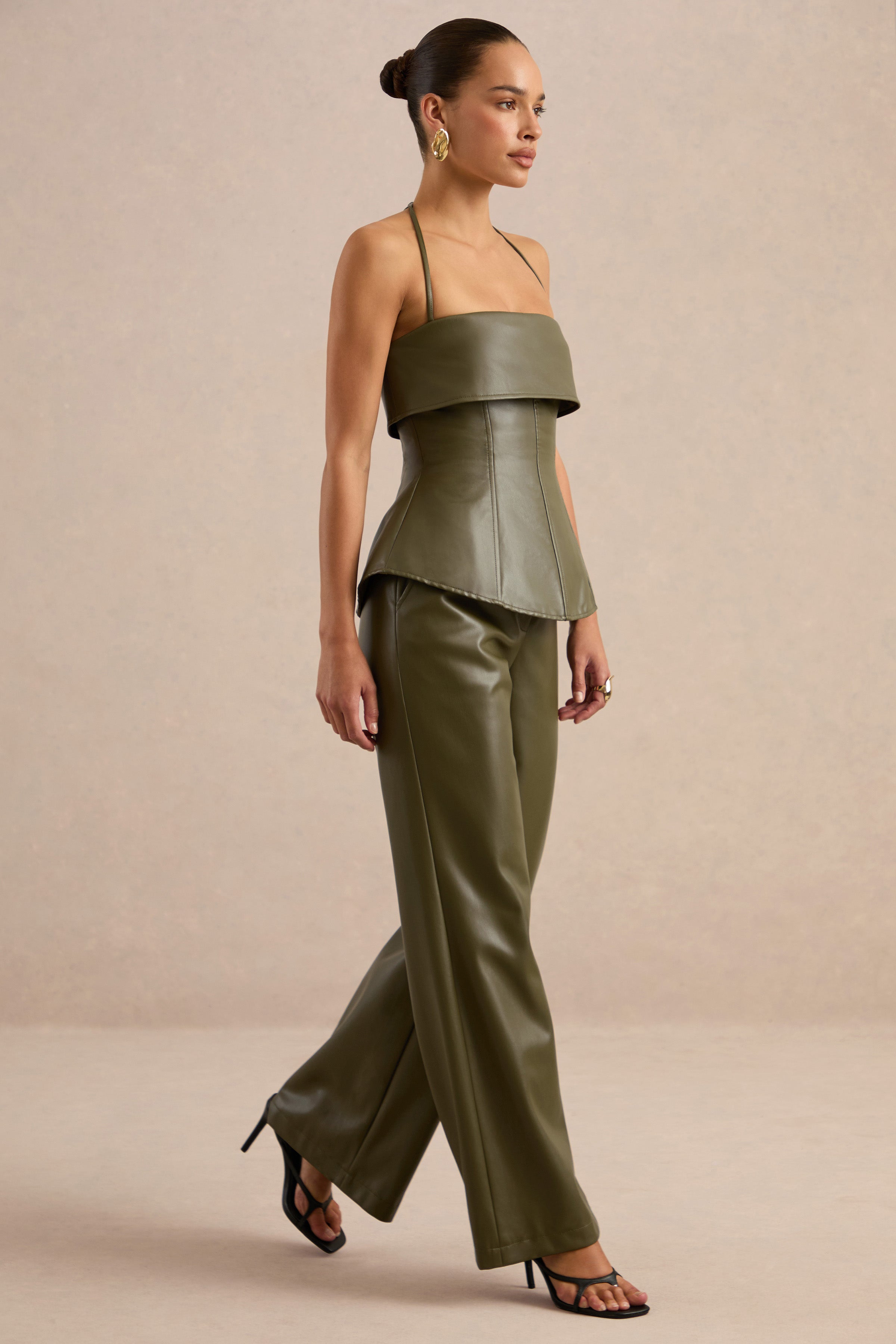Gaelina | Khaki Straight-Leg Trousers