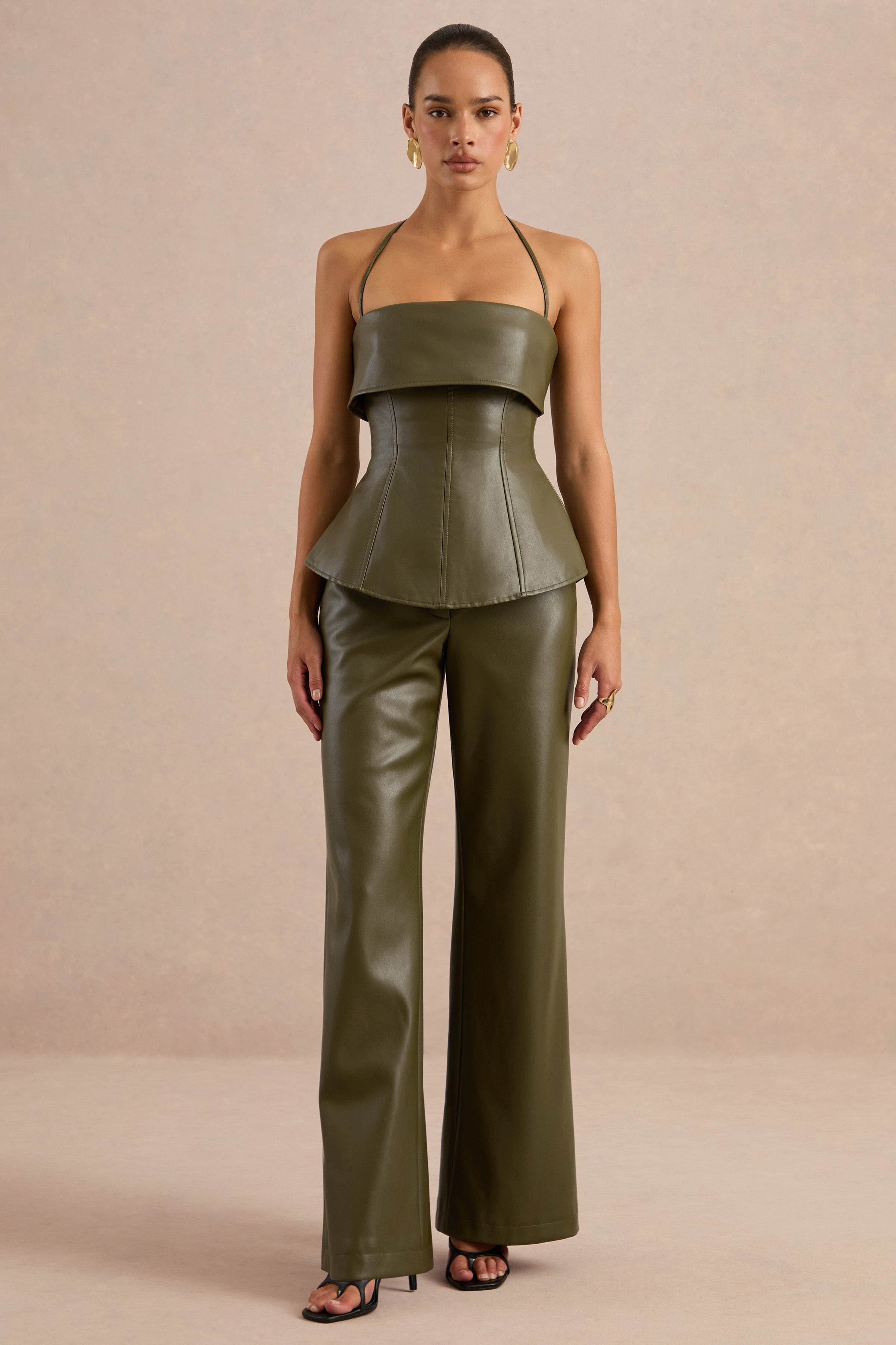Gaelina | Khaki Straight-Leg Trousers