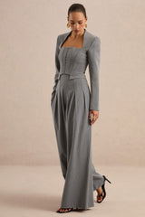 Genara | Grey Pinstripe Wide-Leg Trousers