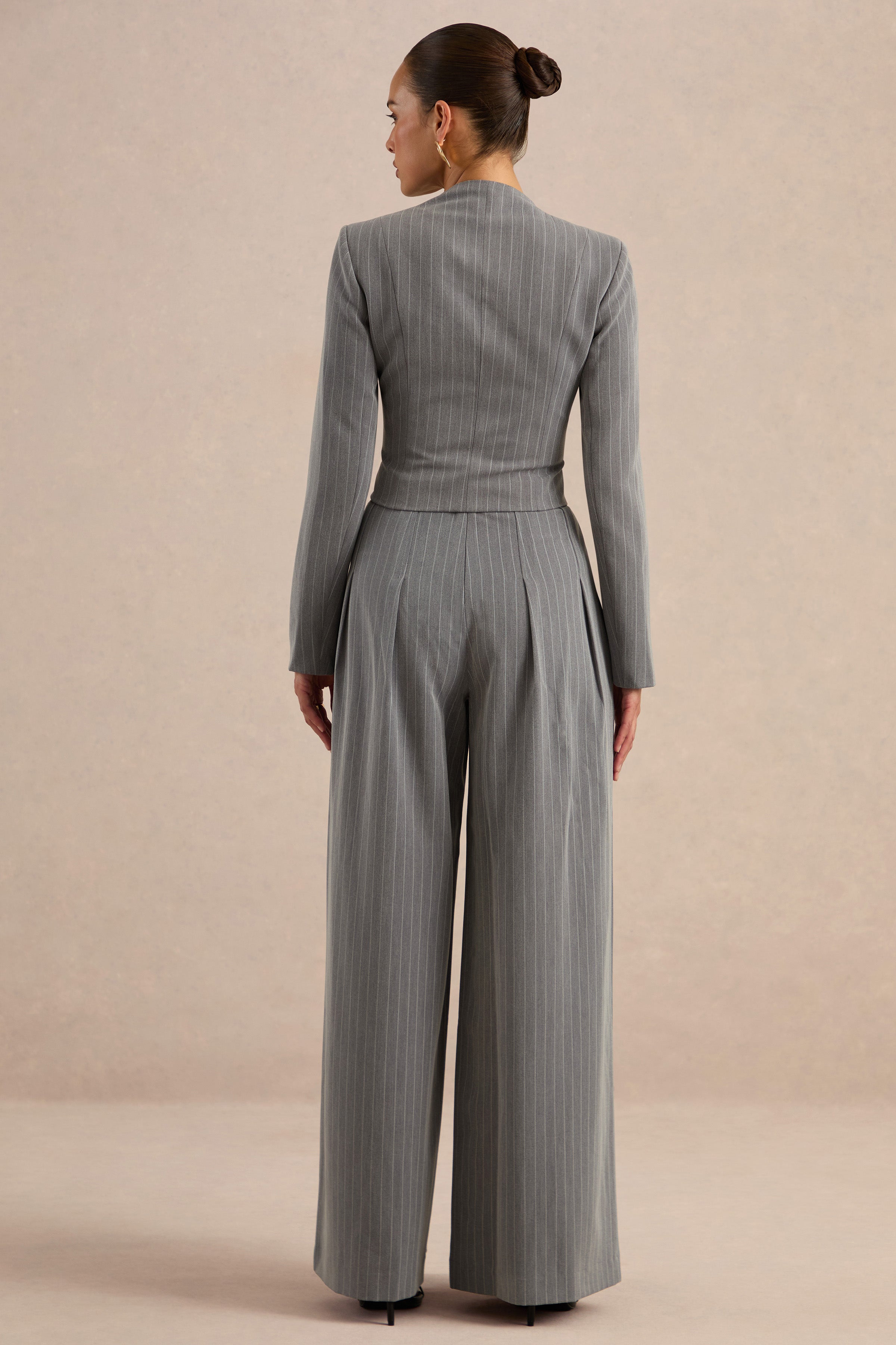 Genara | Grey Pinstripe Wide-Leg Trousers