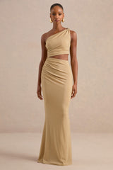 Andela | Gold Metallic Asymmetric-Neck Maxi Dress With Cut-Outs And Gold Detail