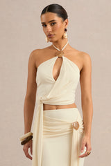 Liviana | Cream Halter-Neck Top With Sash Detailing And Gold Detail