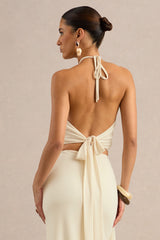 Liviana | Cream Halter-Neck Top With Sash Detailing And Gold Detail