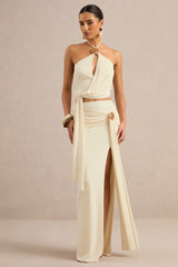 Liviana | Cream Maxi Skirt With Gathered Detailing And Gold Detail