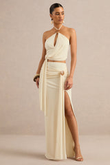 Liviana | Cream Maxi Skirt With Gathered Detailing And Gold Detail