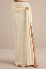 Liviana | Cream Maxi Skirt With Gathered Detailing And Gold Detail