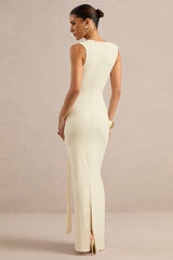 Nalina | Cream Plunge-Neck Maxi Dress With Gathered Detailing And Gold Detail