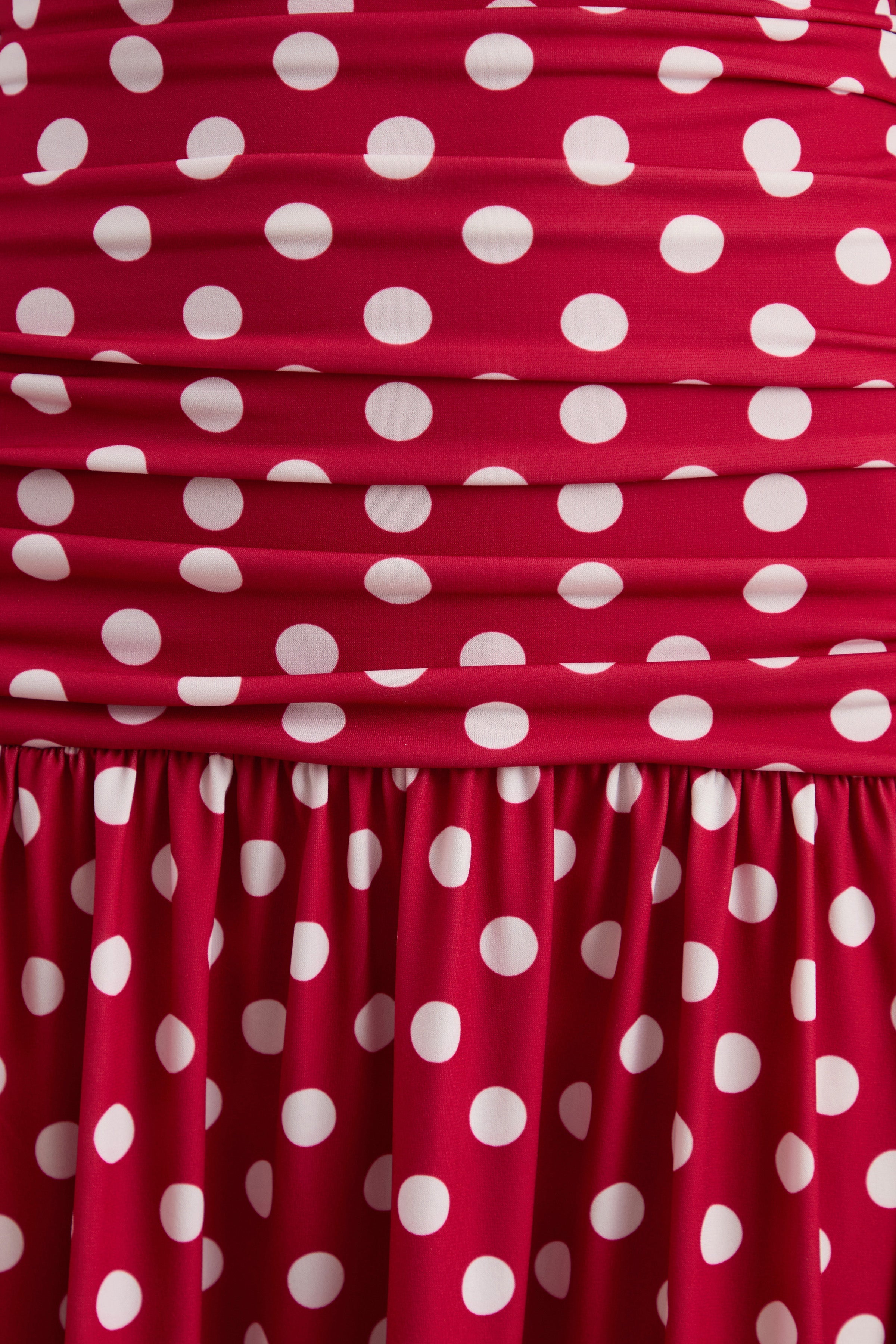Kelis | Red Polka-Dot High-Neck Maxi Dress With Draped Detailing