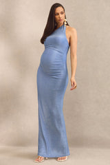 Sarielle | Light Blue Asymmetric-Neck Maternity Maxi Dress