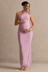 Sarielle | Light Pink Asymmetric-Neck Maternity Maxi Dress