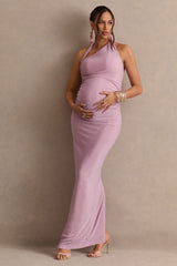 Sarielle | Light Pink Asymmetric-Neck Maternity Maxi Dress
