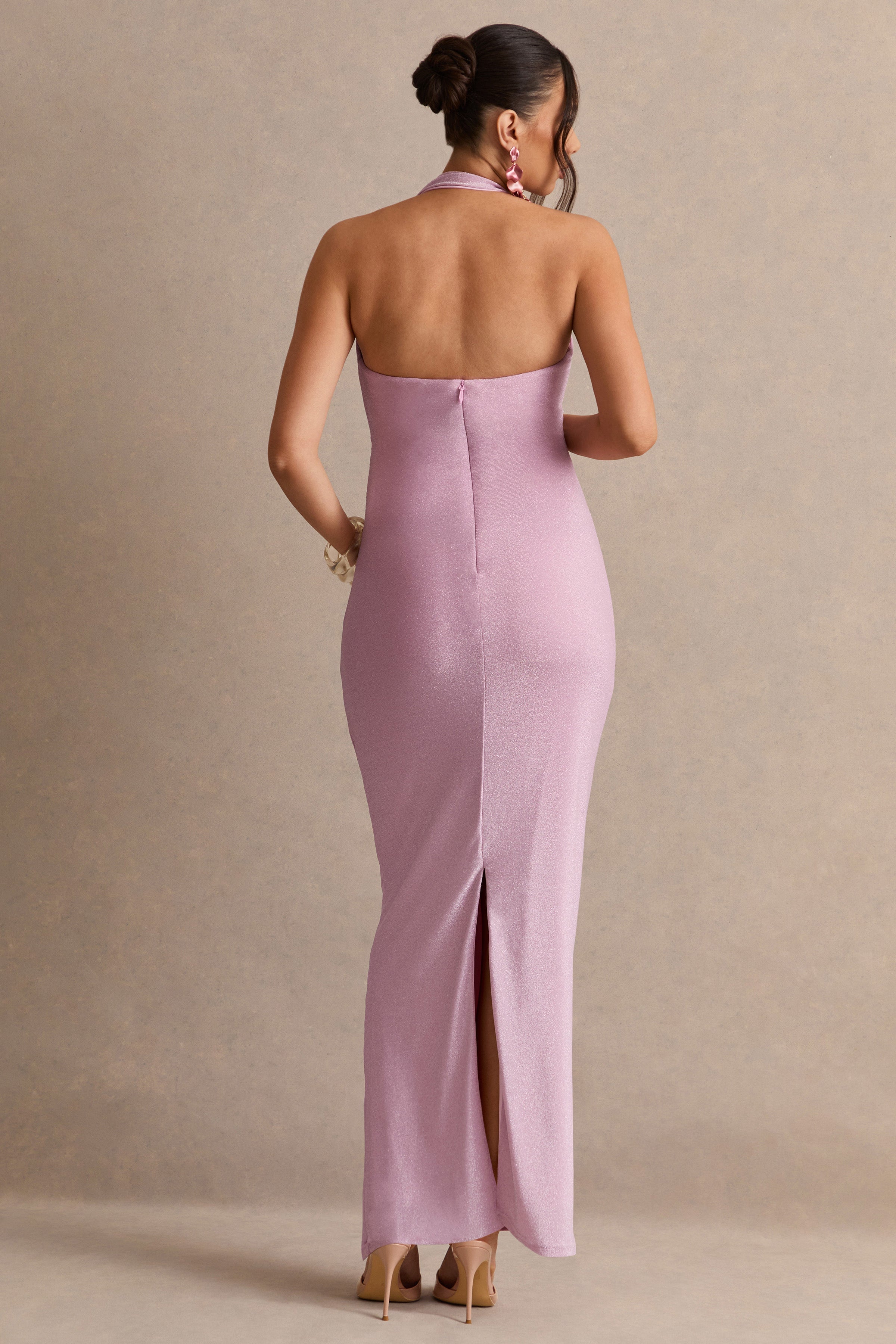 Sarielle | Light Pink Asymmetric-Neck Maternity Maxi Dress