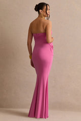 Casilda | Pink Bandeau-Neck Maternity Maxi Dress With Draped Detailing
