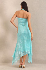Sabriel | Turquoise Lace Bandeau-Neck Maternity Midi Dress With Collar Detail