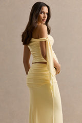 Cataleya | Lemon Asymmetric-Neck Maternity Top With Knot And Sash Detail
