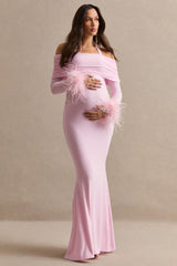Desirae | Light Pink Halter-Neck Maternity Maxi Dress