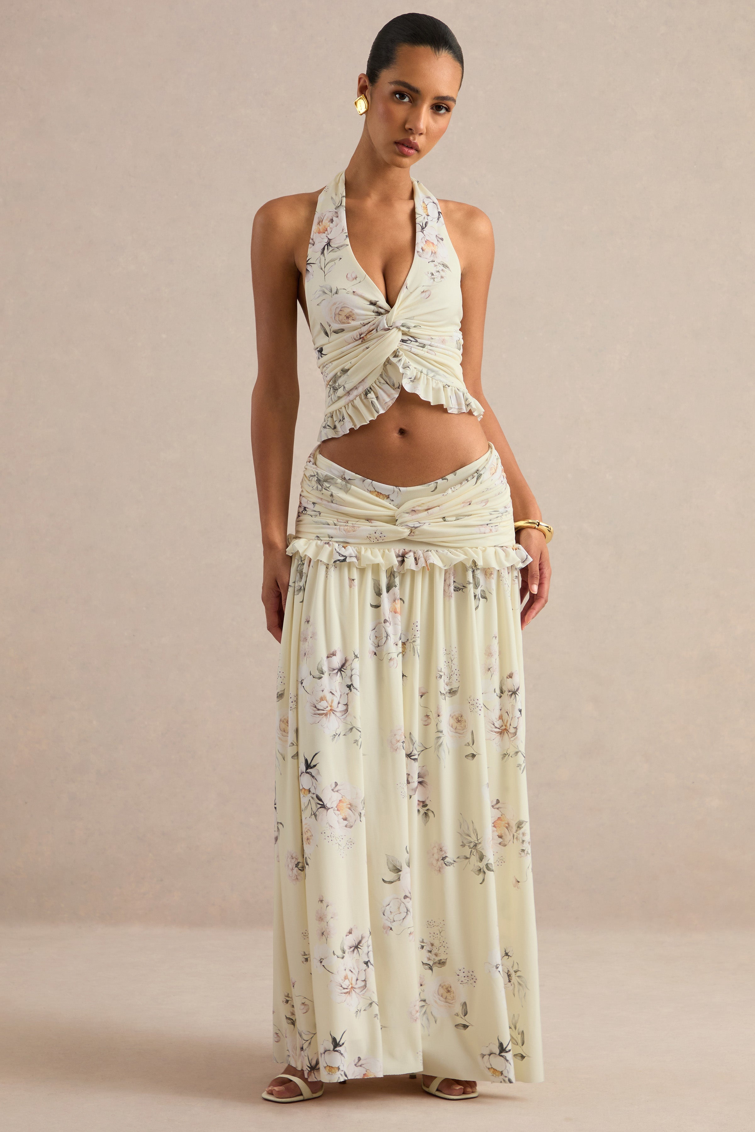 Clovia | Yellow Floral Print Halter-Neck Top