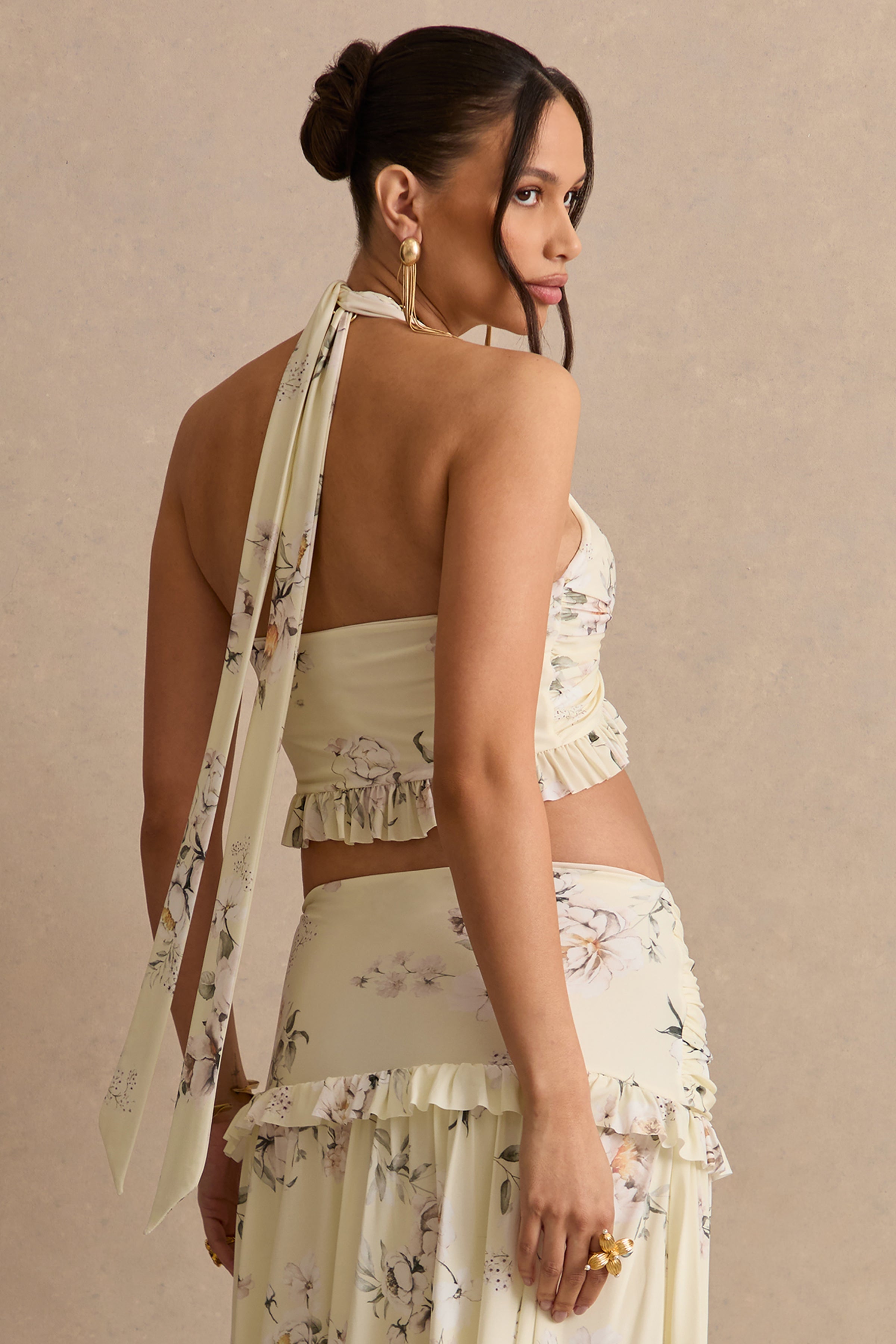 Clovia | Yellow Floral Print Halter-Neck Top
