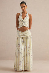 Clovia | Yellow Floral Print Maxi Skirt