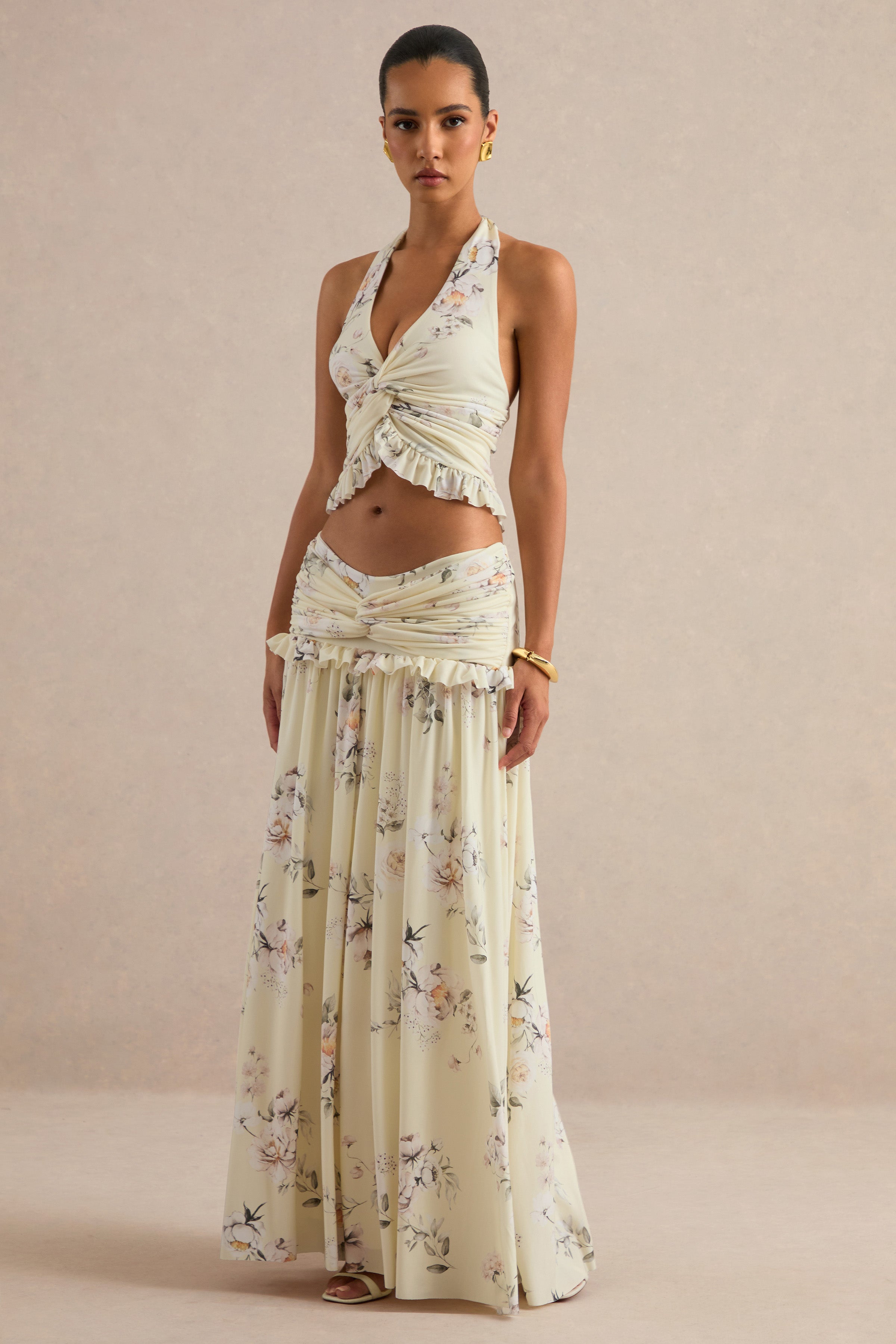Clovia | Yellow Floral Print Maxi Skirt