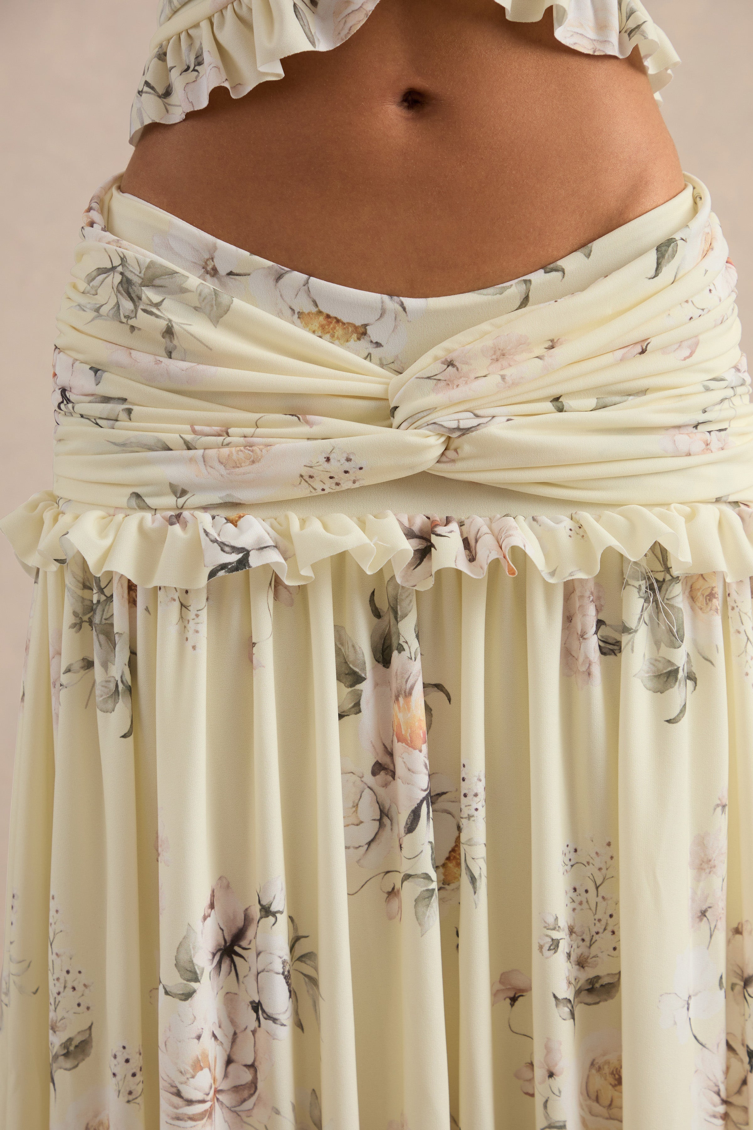 Clovia | Yellow Floral Print Maxi Skirt
