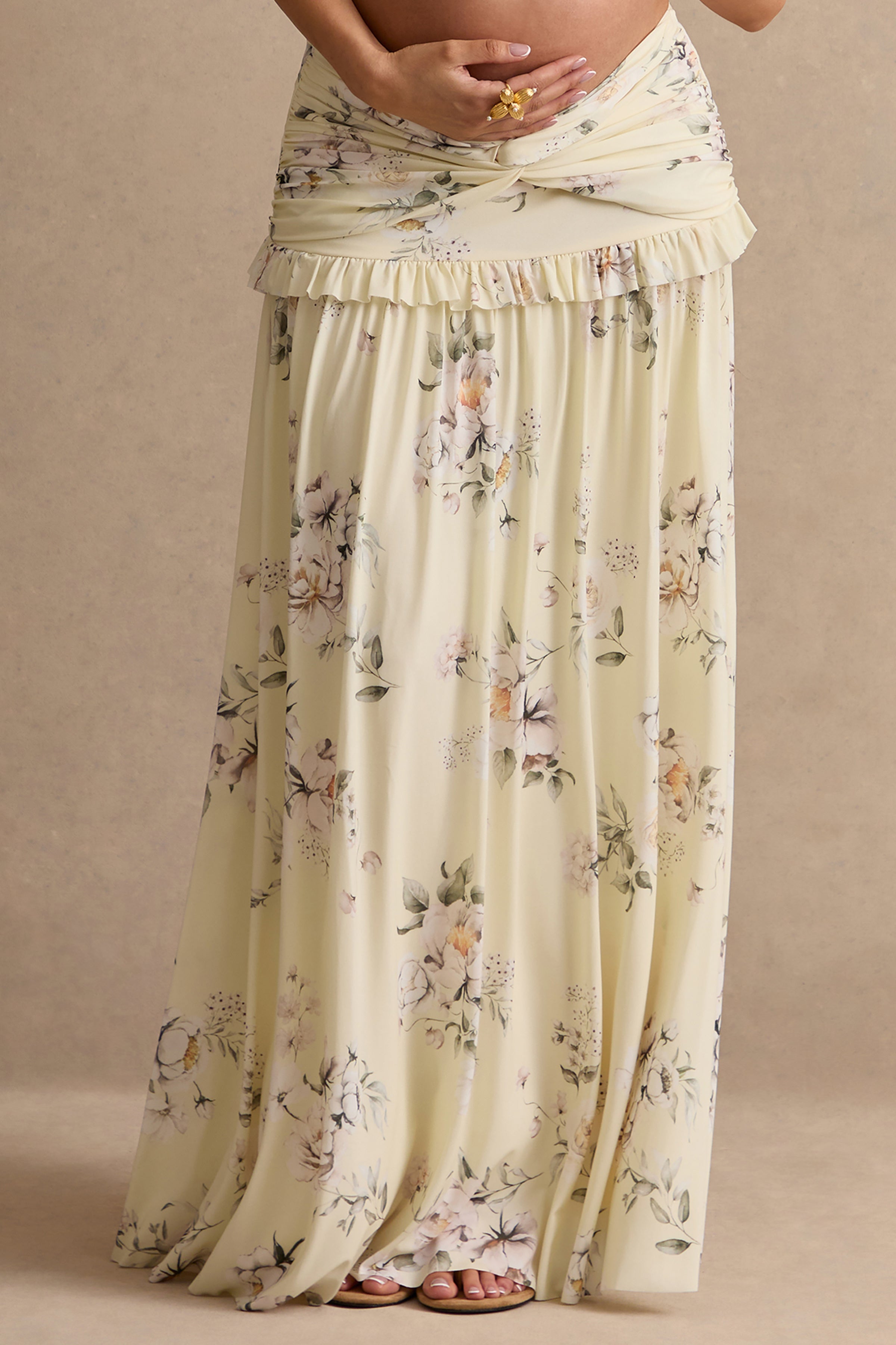 Clovia | Yellow Floral Print Maxi Skirt
