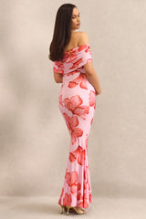 Dalisay | Pink Floral Print Bardot-Neck Maternity Maxi Dress