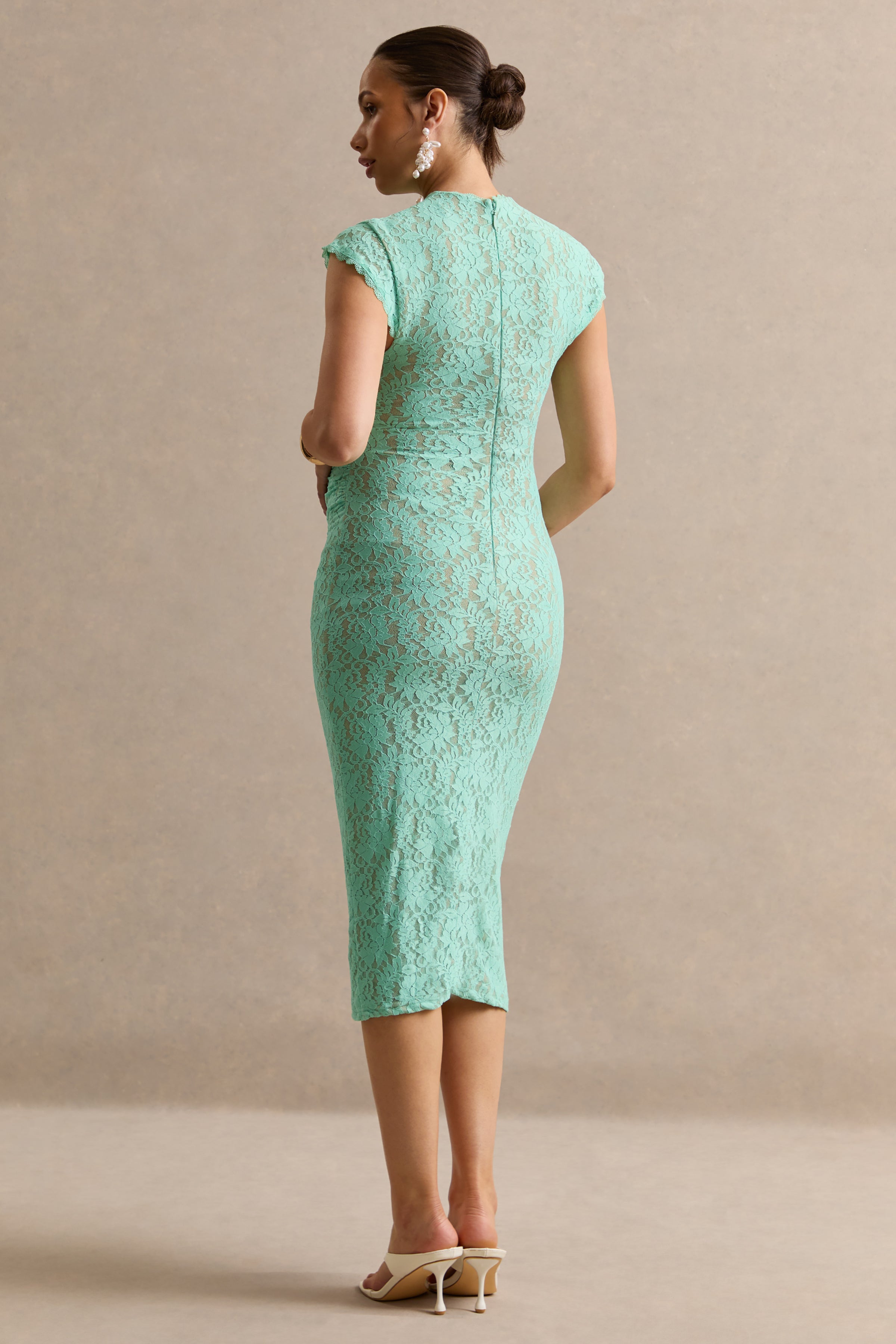 Vianne | Mint Lace Round-Neck Maternity Midi Dress