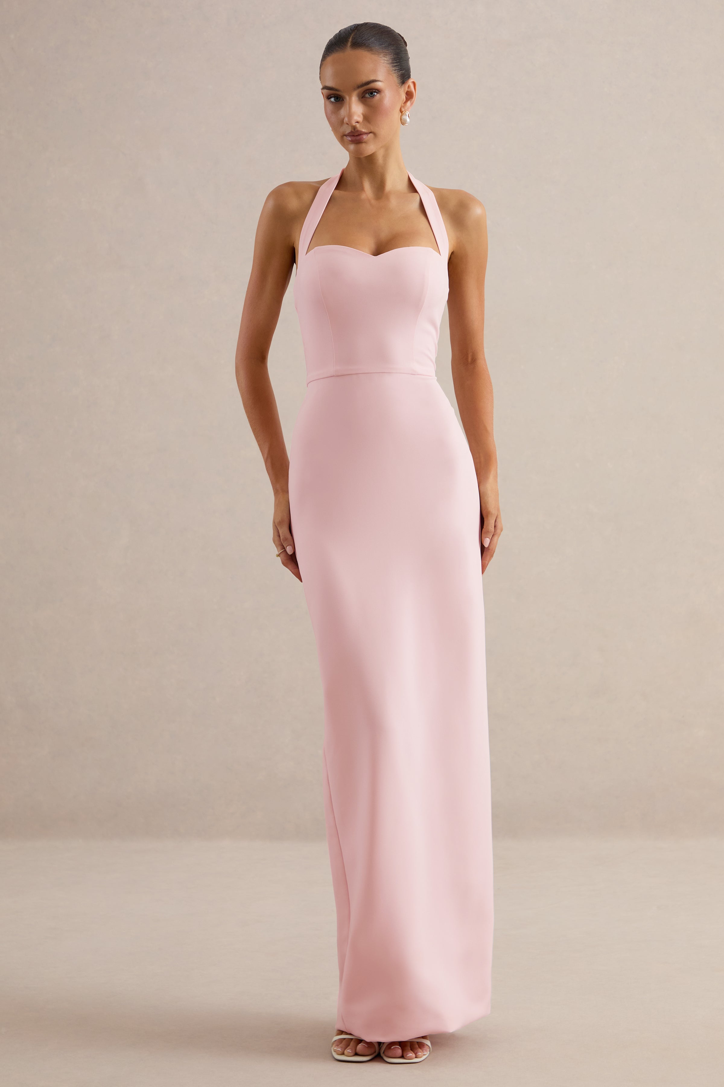 Heloira | Light Pink Sweetheart-Neck Maxi Dress