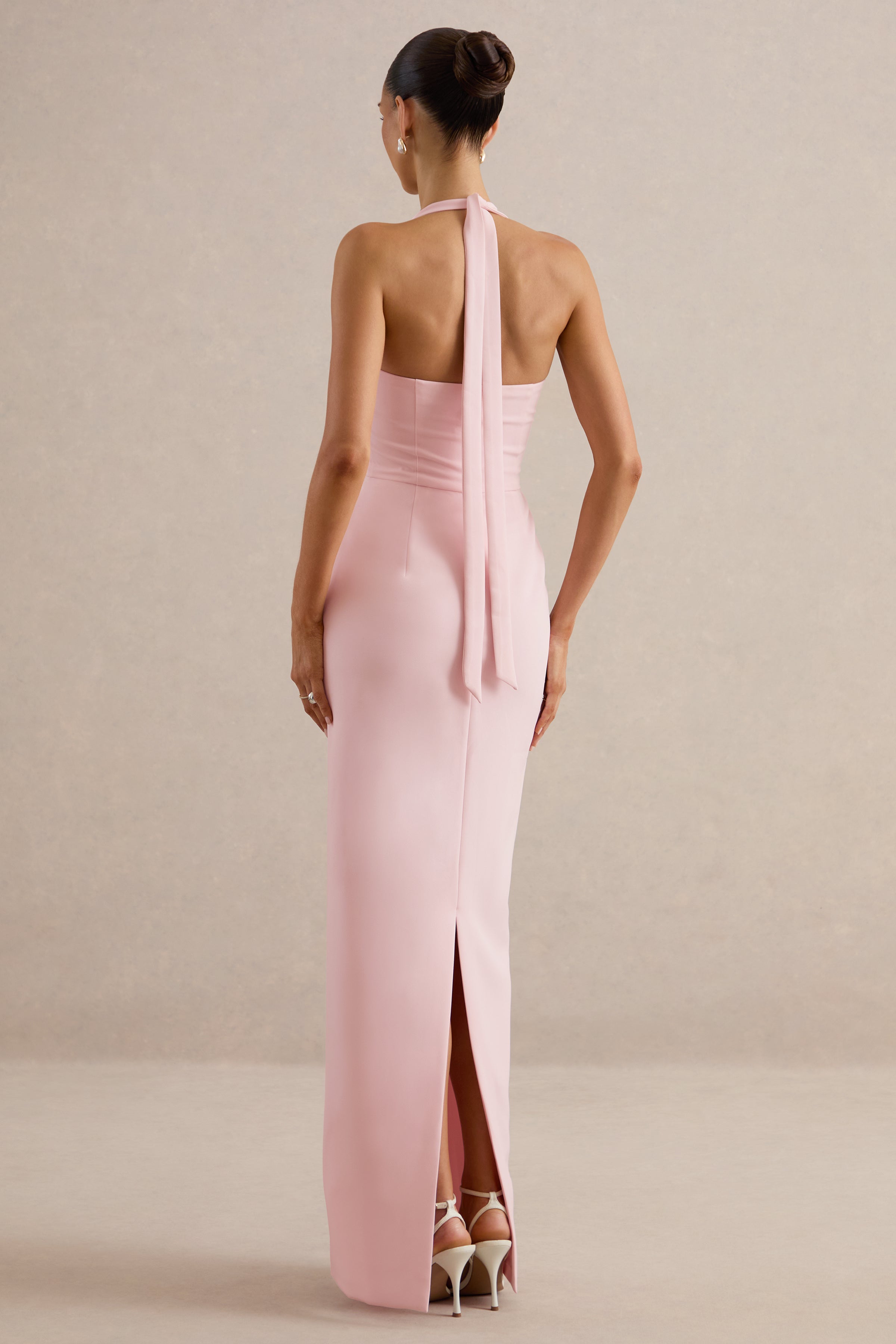 Heloira | Light Pink Sweetheart-Neck Maxi Dress