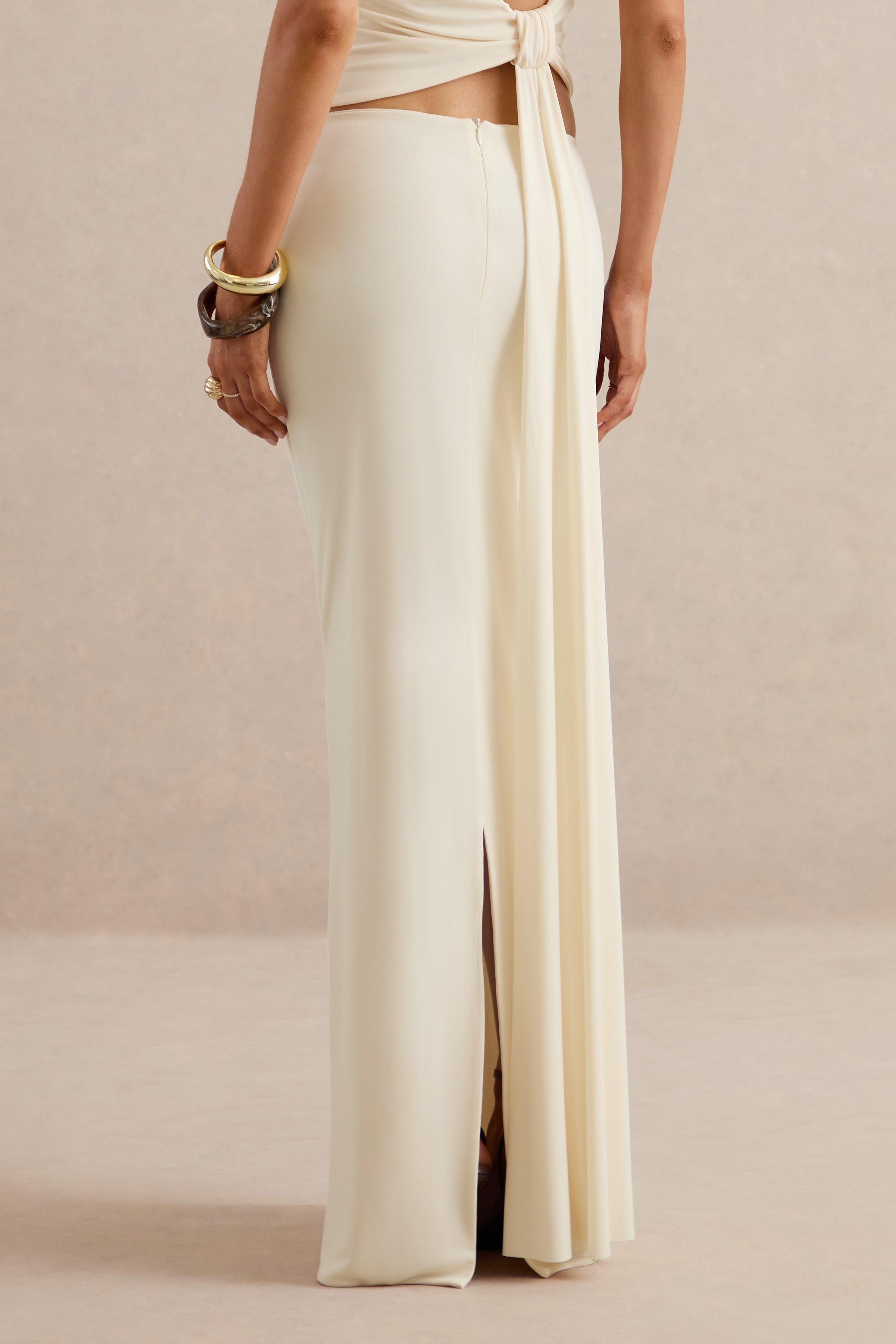 Koralia | Cream High Waist Maxi Skirt