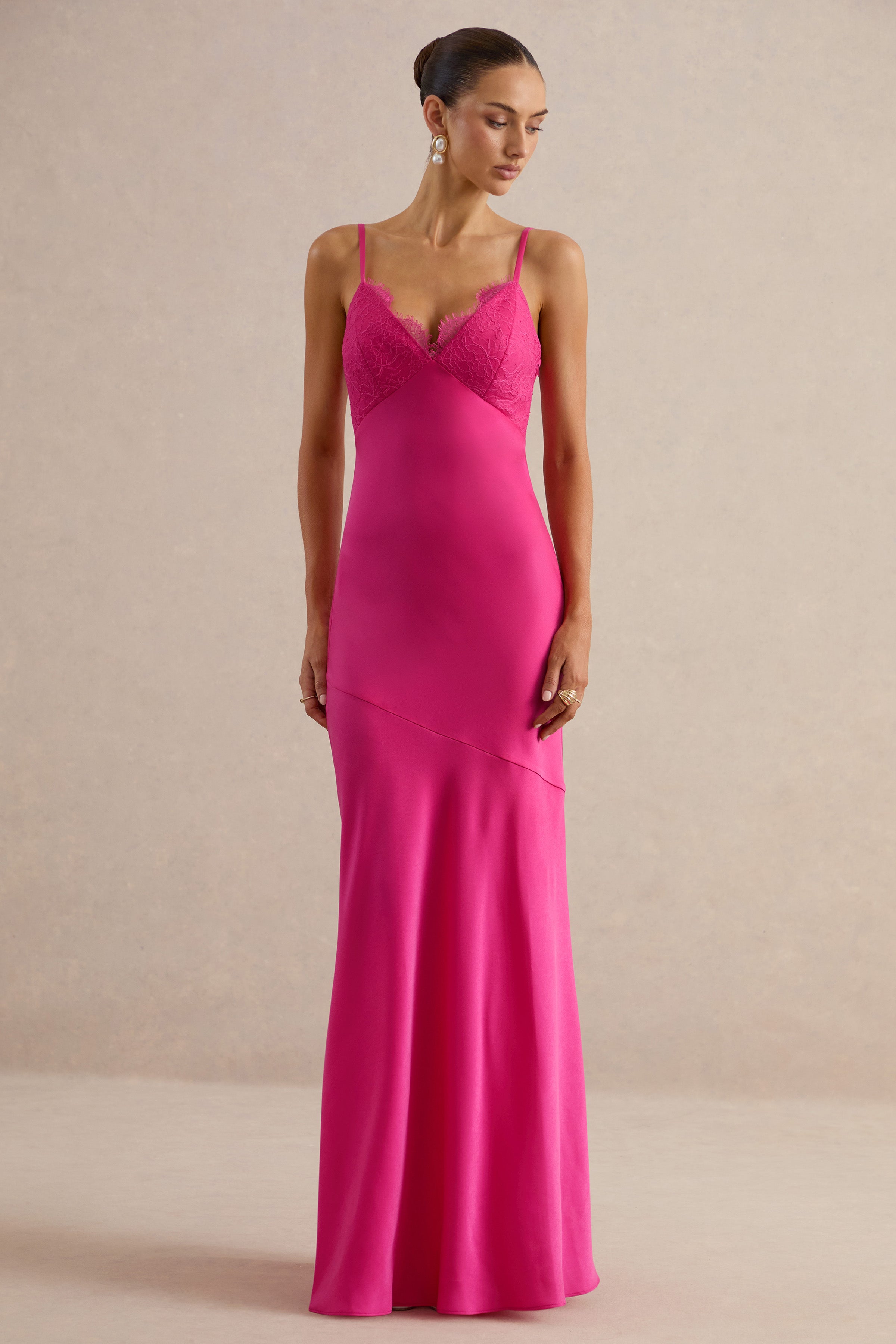 Kyralie | Pink Satin V-Neck Maxi Dress