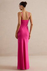 Kyralie | Pink Satin V-Neck Maxi Dress