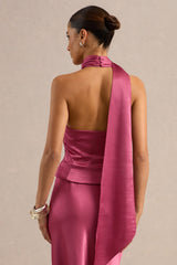 Lareina | Hot Pink Satin Halter-Neck Top