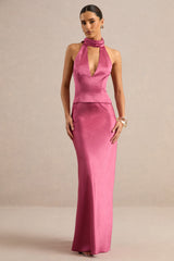 Lareina | Hot Pink Satin Halter-Neck Top