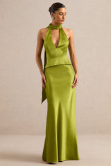 Lareina | Olive Satin Maxi Skirt