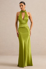 Lareina | Olive Satin Maxi Skirt