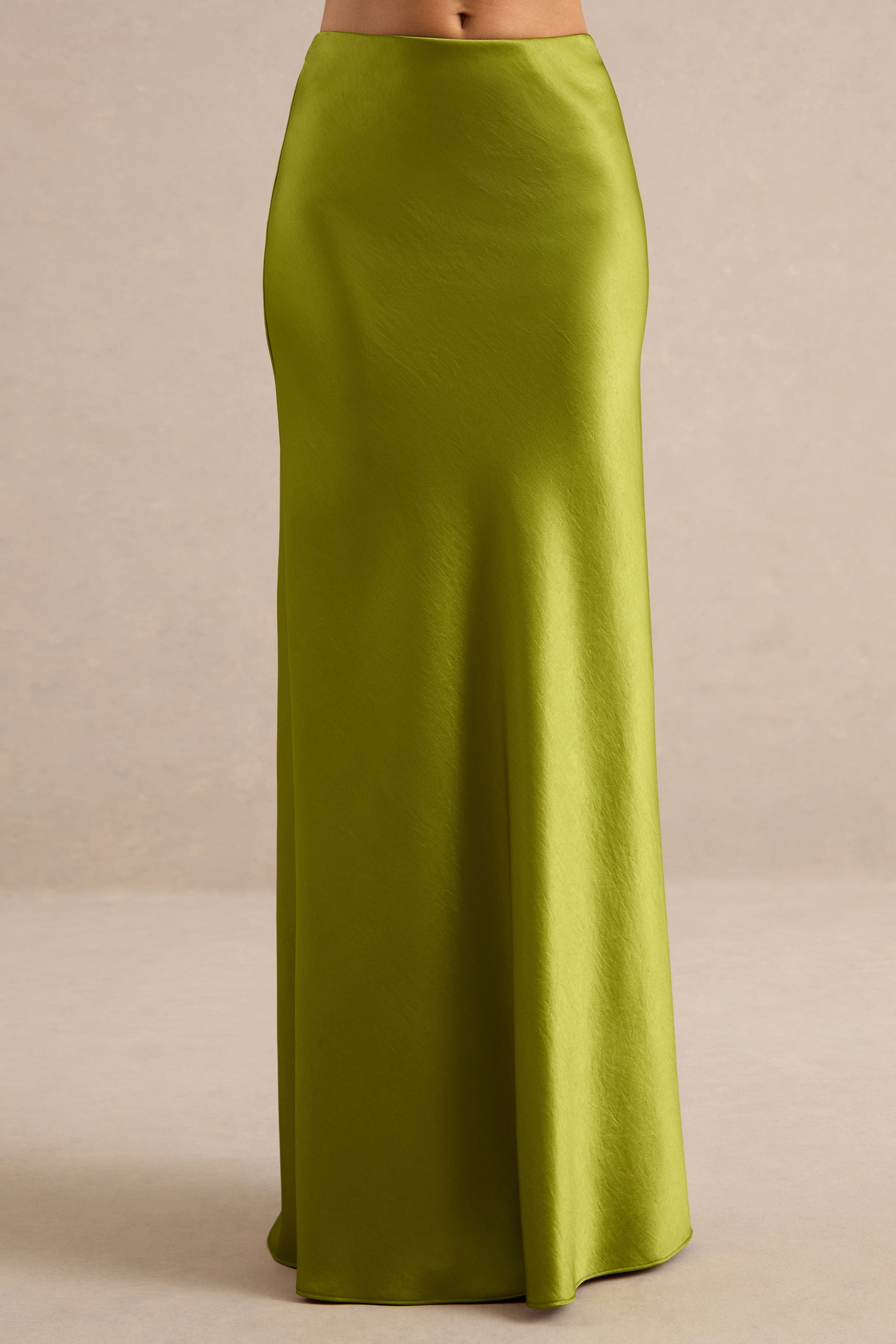 Lareina | Olive Satin Maxi Skirt