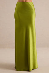 Lareina | Olive Satin Maxi Skirt