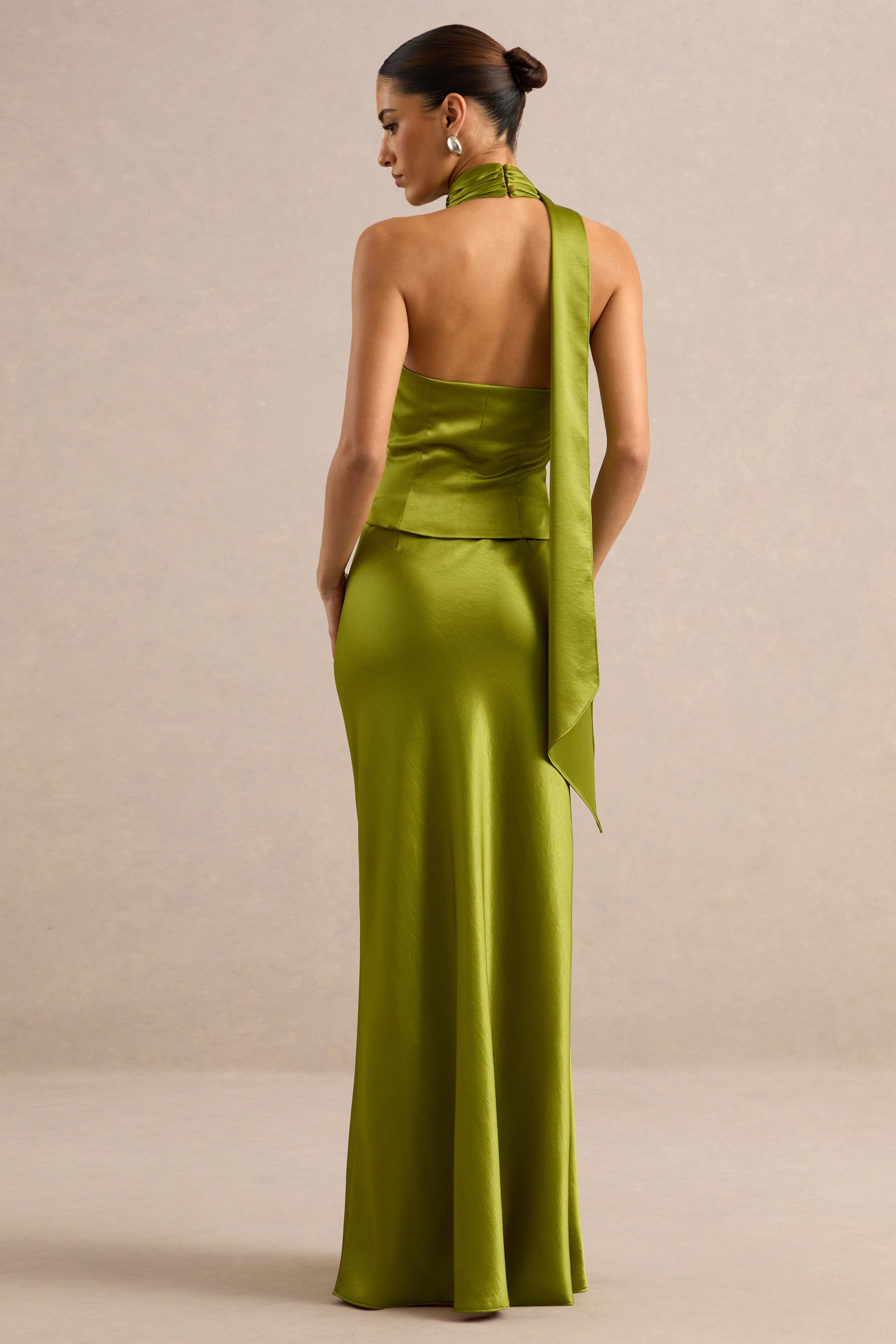 Lareina | Olive Satin Maxi Skirt