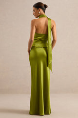 Lareina | Olive Satin Maxi Skirt