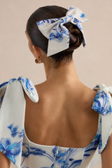Tullia | Blue and White Floral Print Hair Bow