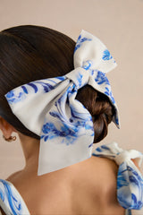 Tullia | Blue and White Floral Print Hair Bow