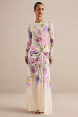 Malva | Cream Floral Print Mesh Round-Neck Bodysuit